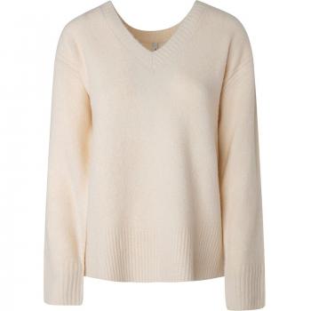 Pepe Jeans Women's Beige V-Neck Long Sleeve Knitwear