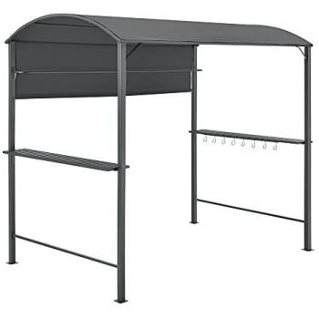 Gazebo Pabellón para Barbacoa Pyrgos 215 x 220 x 140 cm con Toldo Antipioggia y Mesas Laterales - Gris Oscuro