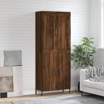 Aparador alto de madera contrachapada marrón roble 69,5x34x180 cm con 2 puertas, mueble de almacenaje para salón, buffet y armario auxiliar