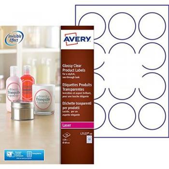Etiqueta adhesiva Avery brillante invisible redonda de 60 mm (paquete de 10 hojas)