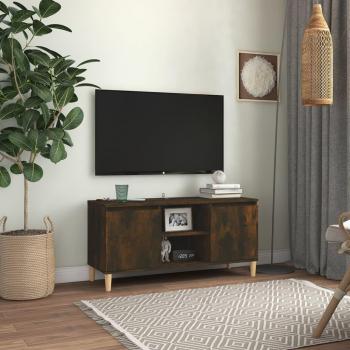 Mueble TV con patas de madera maciza en acabado roble ahumado, dimensiones 103,5x35x50cm