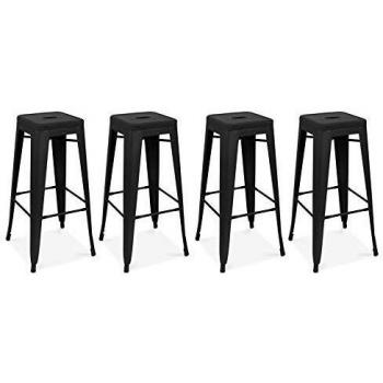 Lote de 4 taburetes de bar en acero negro mate - Oviala