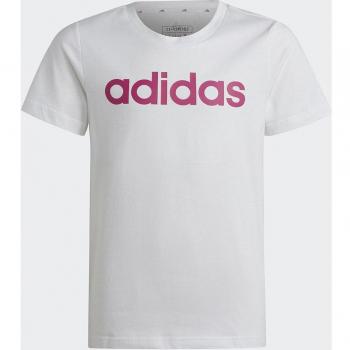 Adidas Essentials Linear Logo Cotton Slim Fit Camiseta de Manga Corta para Niños/Niñas - Blanco/Rosa