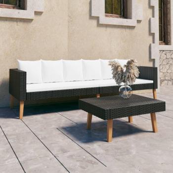 2-Piece Black Poly Rattan Garden Lounge Set with Cushions