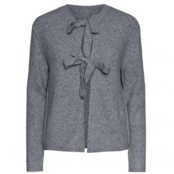 Cardigan reversible de mujer Pieces Silly Noos BC con nudo en la parte delantera, color gris melange, talla XL