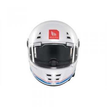 Casco Integral Jarama SV MT Helmets, color blanco mate, homologación ECE 22.05, visera anti-rayones y antivaho, sistema de ventilación eficiente, interior desmontable y lavable, cierre micrométrico