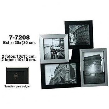 DONREGALOWEB Portafotos múltiple de Aluminio para 4 Fotos 2 de 10cm x 15cm y 2 de 10cm x 10cm en Color Plata y Negro
