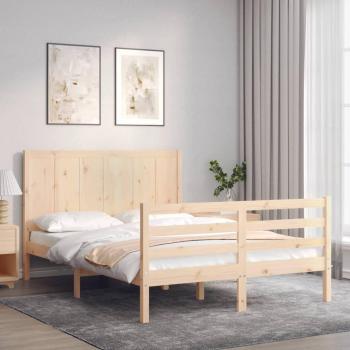 Cama con Cabecero de Madera Maciza 140x190 cm