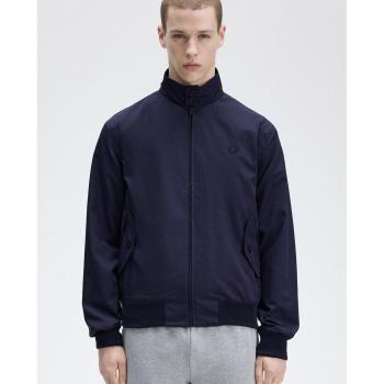 Fred Perry Men's Harrington Jacket with Piping and Pockets - Made in England, Blue, Size M