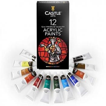 Juego de pintura acrílica para principiantes, estudiantes o artistas, una combinación perfecta de colores vivos, fáciles de mezclar y con buena cobertura en papel, lienzo, madera y tela. 12 piezas