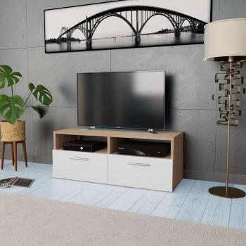 Mueble para televisión de madera de ingeniería 95x35x36 cm, Mueble de salón, Mueble TV, Mesa de TV en color carvalho y blanco