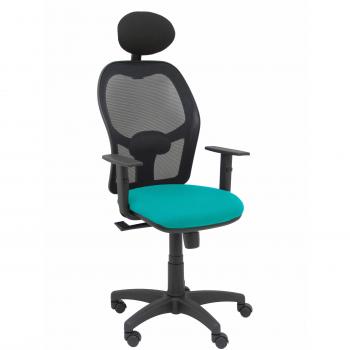 Silla Alocén Ergonómica Malla Negra con Brazos Regulables y Asiento BALI Turquesa