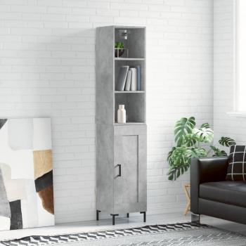 Aparador de madera contrachapada gris hormigón 34,5x34x180 cm con 1 puerta de madera, Mueble de Almacenaje de Salón, Buffet para salón, Armario Auxiliar, Armario