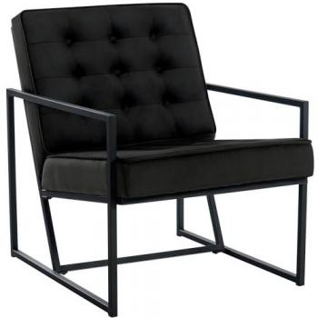 Sillón Avon Moderno en Terciopelo Negro con Base Metálica y Respaldo Reclinado