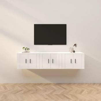 Mueble TV Pared 3 piezas Blanco pulido 57x34,5x40 cm