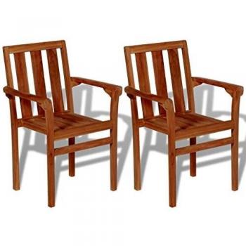 Solid Teak Wood Stackable Garden Dining Chairs - Set of 2
