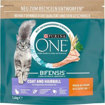 Purina ONE Bifensis Dry Cat Food - Coat & Hairball Formula, Economy Pack - 3 x 1.4 kg