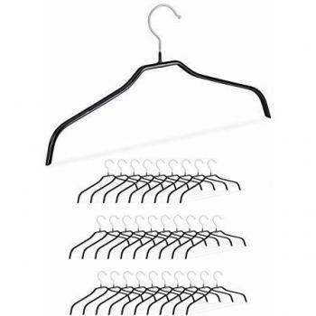 Pack 30 Perchas Antideslizantes de Metal con Recubrimiento de PVC, Color Negro, Dimensiones 21 x 42 x 1 cm