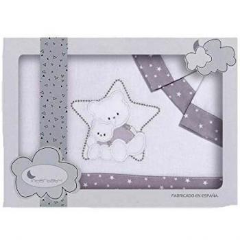 Sábanas Minicuna Oso Cariñoso Blanco Gris - Sábanas minicuna 100% algodón