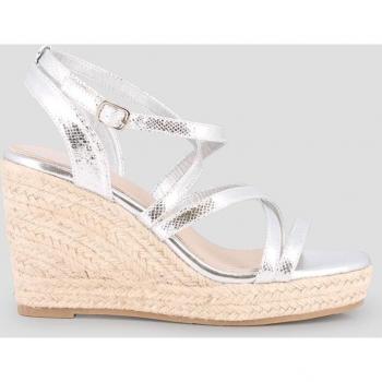 Sandalias de cuña de mujer plateadas en sintético 81331