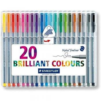 Staedtler Triplus - Rotulador de punta fina triangular, juego con 20 colores brillantes + juego de 20 rotuladores brillantes, DIN EN-71