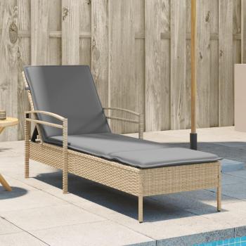 Cama solar con cojín beige 63x200x81 cm en Polyrattan