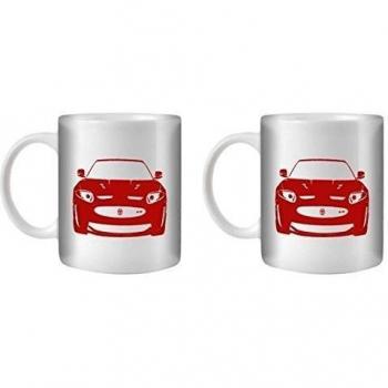 STUFF4 Taza de Café/Té 350ml/2 Pack Rojo/XKR-S/Cerámica Blanca/ST10