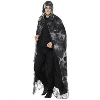 Smiffys-45108 Capa Deluxe de hechicero podrido, Tie-Dye, Unisex, Color Negro y Gris, Tamaño único