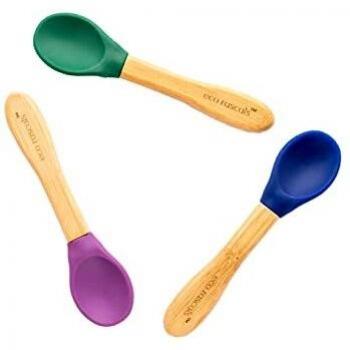 Cubiertos marca Eco Rascals. Modelo CUCHARAS DE BAMBOO 3uni MORADA-VERDE-NAVY NUEVO