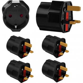 iVoler [4-Unidades] Adaptadores de Viaje Compactos para Inglaterra - Enchufe de Viaje Plug Shuko EU a UK GB Inglaterra - 2 Patas Europa hacia 3 Patas RU - Negro