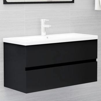 Gabinete con lavabo integrado de madera de ingeniería negro