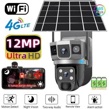 Cámara IP Solar 4G WIFI CCTV 12MP Doble Objetivo Triple Pantalla PTZ Seguimiento Automático 6K V380 Pro