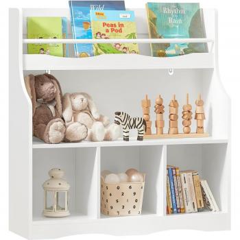 SoBuy KMB57-W Estantería Infantil para Libros Organizador de Juguetes Multifuncional con 3 compartimientos y 1 Estante 90 x 30 x 95 cm
