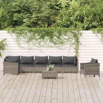 Set de muebles de jardín 8 PCs con cojines de Polyrattan gris