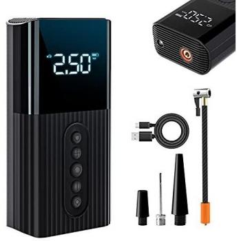 ACPURI Compresor Aire Coche Portátil - 6000mAh Batería Recargable, Mini Bomba de Bicicleta electrica, Multifuncional para Coche, Moto, Pelotas y etc, con Pantalla LCD Digital y Linterna LED