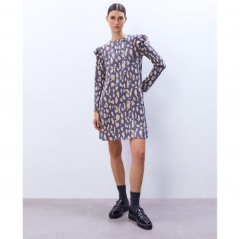 Sfera Vestido Soft Volante - Vestido de mujer, tejido suave, con volantes en la parte inferior, manga larga, cuello redondo, disponible en varios colores y tallas