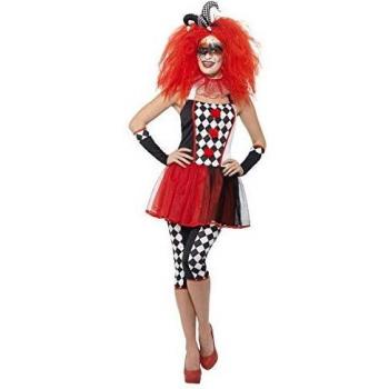 Smiffys Disfraz de arlequín perverso, Negro y Rojo, con Vestido, Mallas, Guantes, Collar