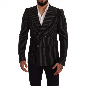 Dolce & Gabbana Black White Striped Slim Fit Coat Blazer - IT48 | M