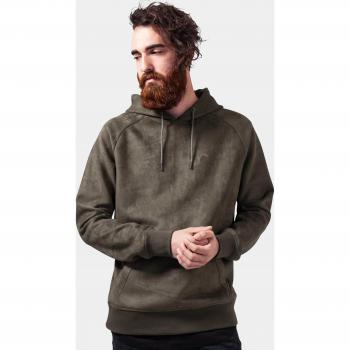Urban Classics Olive Imitation Suede Hoodie for Men - Sizes S to XL