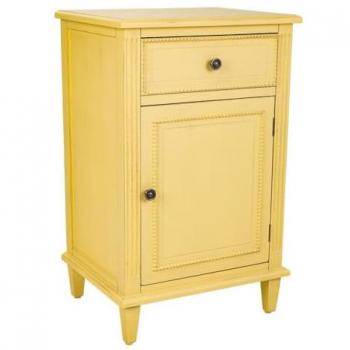 Mesita de madera amarilla 45x36x72h cm de estilo Art Deco con un cajón y una puerta