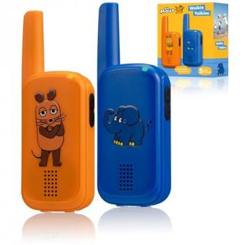 Set de Walkie Talkies DieMaus para Niños (500 m), Diseño Divertido de Ratón y Elefante, Incluye Clips para Cinturón