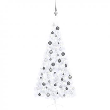 vidaXL Artificial Half Pre-lit Christmas Tree with Ball Set White 210 cm