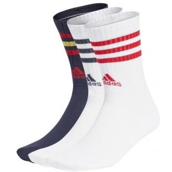 Calcetines Adidas Unisex Acolchados 3 Franjas Crew, 3 Pares, Blanco/Marino/Rojo, Talla L