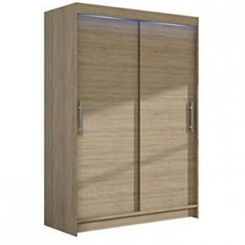 Armario Atlanta 117, Roble Sonoma, 200x120x58cm, Puertas Correderas, Iluminación LED, 5 Estantes