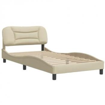 Estructura de cama con cabecero de tela color crema 100x200 cm