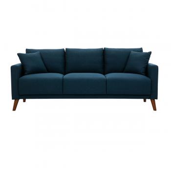 Sofá 3 plazas MUNIK de tejido azul oscuro y madera oscura