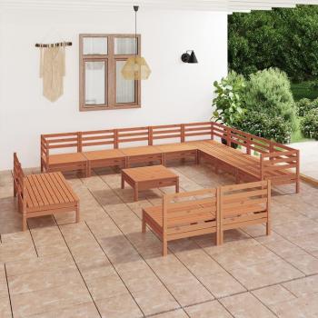 Conjunto de sala de estar de jardín 13 piezas de madera maciza de Pino ámbar y marrón miel
