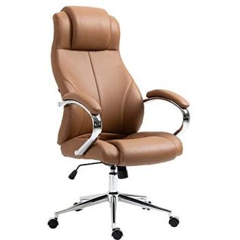 Silla de oficina ergonómica CLP Salford en cuero auténtico marrón claro