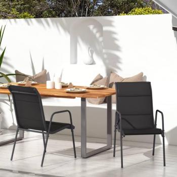 Black Steel and Textilene Garden Chairs - Set of 2