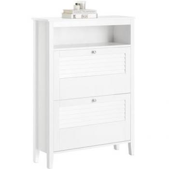 Zapatero Estrecho SoBuy FSR152-W con 2 Solapas y 1 Estante Abierto, Organizador para Zapatos de Entrada, Dimensiones: 80 x 25 x 108 cm, Color Blanco